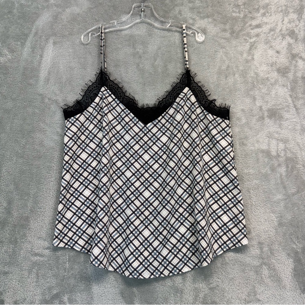1. State Black Cream Blue Plaid Print Lace Cami Size S